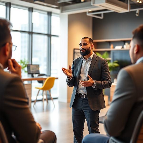 Entrepreneur presenting to investors