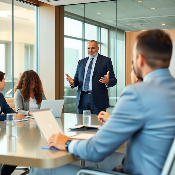 Executive presenting in a modern boardroom